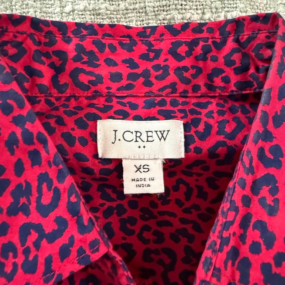 J. Crew Hot Pink and Blue Leopard Blouse
